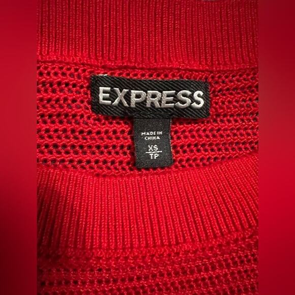 Express Red Batwing Sleeve Sheer Open Knit Sweater Sz XS - Picture 9 of 13